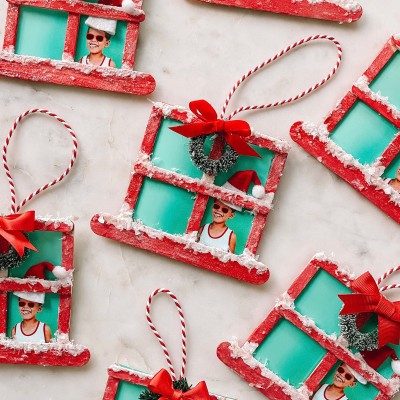 Popsicle Stick Christmas Window Ornaments on Marble