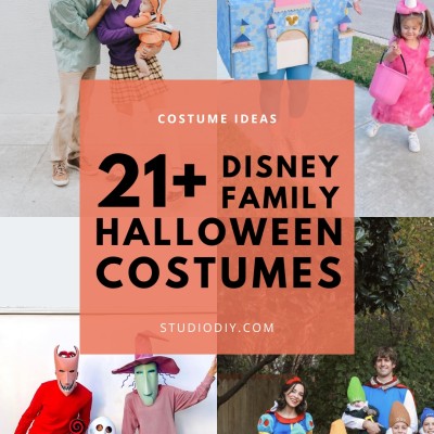 collage of disney family halloween costumes