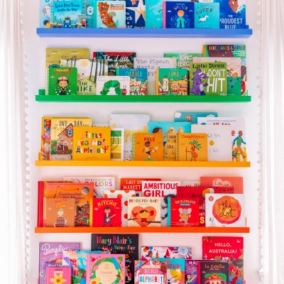 Rainbow colored bookshelf 