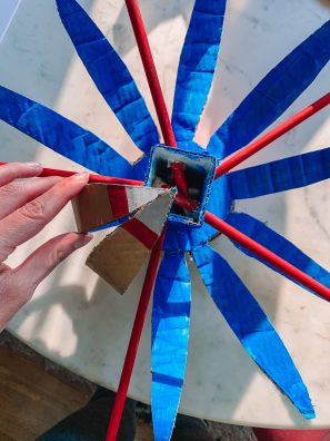 A close up blue cardboard