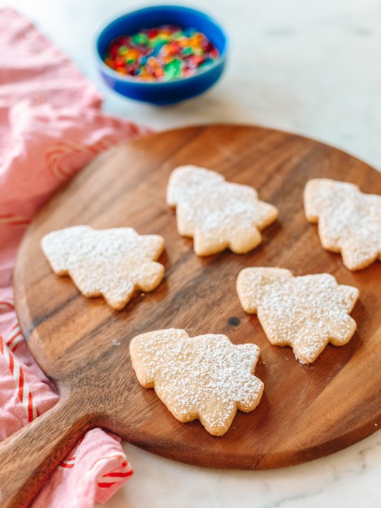 Lemon Shortbread Cookies on a wood board