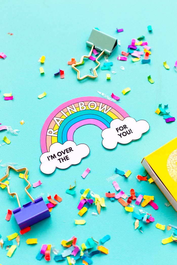 A rainbow printable on a table