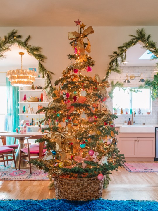 Christmas Garlands on Arches and Colorful Christmas Tree