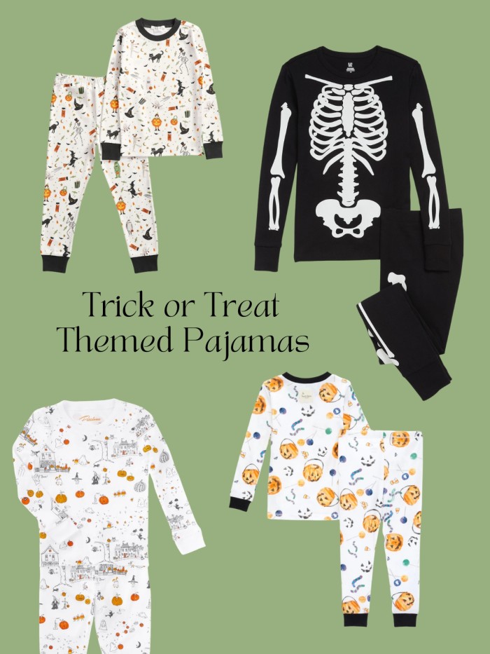 collage of halloween pajamas